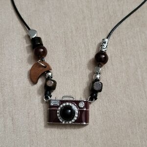 Retro Red Film Photo Camera Adjustable Beaded Necklace